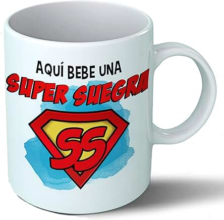 Planetacase Taza Suegra - Aquí Bebe Una Super Suegra - Regalo Original Suegras Supersuegra Familia Taza Desayuno Café Ceramica 330 mL Planetacase Taza Suegra - Aquí Bebe Una Super Suegra - Regalo Original Suegras Supersuegra Familia Taza Desayuno Café Ceramica 330 mL