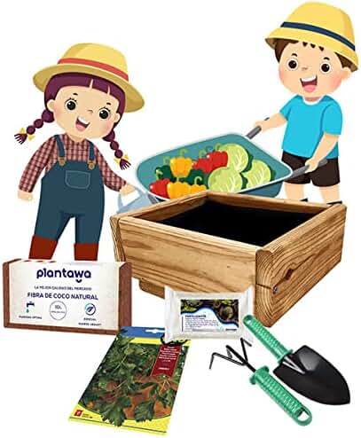 PLANTAWA Kit de Cultivo Completo para Niños, Huerto Urbano Infantil para Cultivar en Casa, Jardinera para Sembrar Semillas, Cuida Tus Plantas, Regalar Español