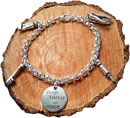 PMISORPRESA Pulsera de Zamak con Baño de Plata con Mensaje: LA Mejor Dentista del Mundo . Regalo ODONTOLOGA . Regalo Dentista