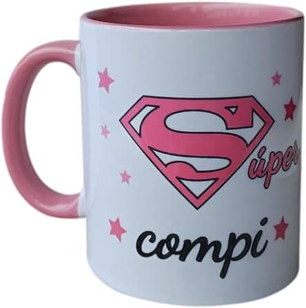 PMISORPRESA Taza Color Frase : SUPER COMPI REGALO AMIGO INVISIBLE REGALO COMPAÑERO TRABAJO (ROSA)