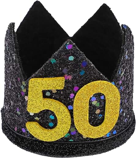 PRETYZOOM 50 Cumpleaños Corona Negra Brillante Cumpleaños Fiesta Corona Diadema para Fiesta de Cumpleaños de 50 Años de Edad, Decoraciones de Fiesta de Cumpleaños Sombreros para Adultos