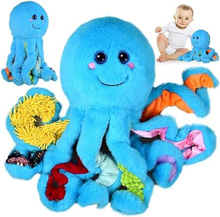 Pulpo de Peluche para Bebés, Juguete Sensorial Montessori para Niños de 1 año con 8 Tentáculos Texturizados, Regalos para Niñas Niños de 4 5 6 7 8 9 Años, Regalos para Babyshower Juguetes para Autismo