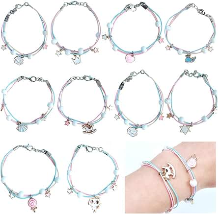 Pulsera Amistad Niña 10 Piezas Pulsera Niña Pulsera, Pulseras de Cuerda Trenzad Brazalete Joyería, Niña Regalo de Cumpleaños de Fiesta