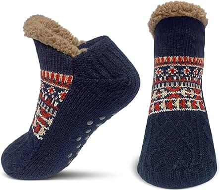 PUTUO Calcetines Antideslizantes para Hombre de Invierno: Calcetín Termicos Hombre Cálidos Suaves Mullidos Calcetín Por Navidad Regalos Gruesos Calcetines Andar por Casa Gordos Térmicos 1 Pares 39-46