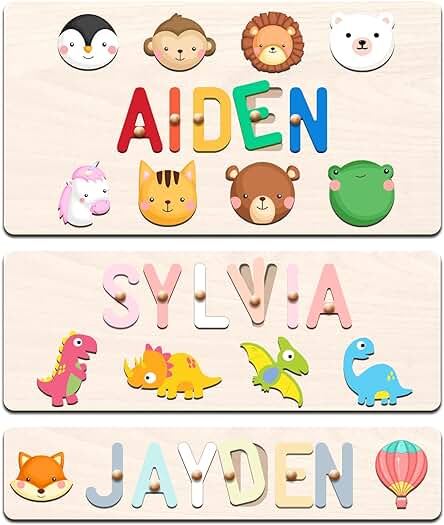 Puzzle Personalizado para Niños con Nombre, Juguetes Montessori para Niños de 1, 2, 3 Años, Juguetes de Madera para Bebé, Regalos Personalizados para Bebé - Cumpleaños, Navidad Regalos para Bebé