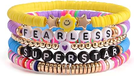 QianSiLi Pulsera Swiftie Pulseras Inspiradas en Tay Regalos para Swifties Pulseras de Amistad para Niñas Adolescentes y Mujeres, 5 PCS Pulseras Apilables Coloridas Verano Vacaciones (Fearless),