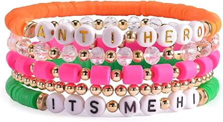 QianSiLi Pulsera Swiftie Pulseras Inspiradas en Tay Regalos para Swifties Pulseras de Amistad para Niñas Adolescentes y Mujeres, 5 PCS Pulseras Apilables de Colores Verano Vacaciones (Anti-Hero),
