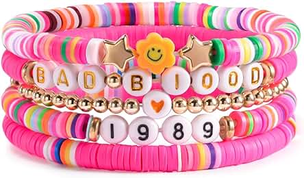 QianSiLi Pulsera Swiftie Pulseras Inspiradas en Tay Regalos para Swifties Pulseras de la Amistad para Niñas Adolescentes y Mujeres, 5 PCS Pulseras Apilables Coloridas Verano Vacaciones (1989),