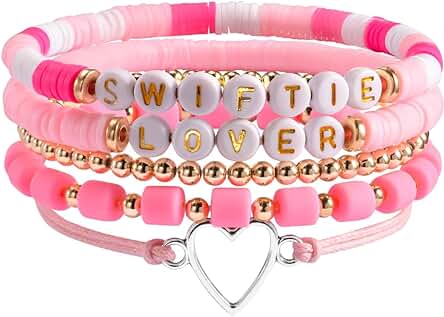 QianSiLi Swiftie - Pulsera de la Amistad para Verano, Surfista, Playa, Vacaciones, para Mujeres, Adolescentes, Niñas, 5 Unidades, Pulseras de Cuentas Coloridas, Apilables, Bohemias, Regalos