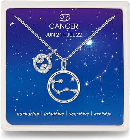 Qings Zodíaco Collar Plata de Ley 925 12 Signos Constelaciones Astrológicos Circulo Estrellas Colgante Horoscopo Collares para Mujeres y Niñas