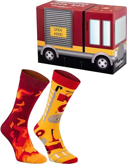 Rainbow Socks - Calcetines de Bombero en el Camión para él y para Ella- 2 Pares
