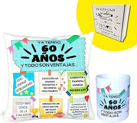 Regalo 60 Años Hombre - Regalo Mujer 60 Años - 60 Cumpleaños - 60 Cumpleaños Hombre - Regalo de Cumpleaños COJIN Y Taza (Pack 60 AÑOS)