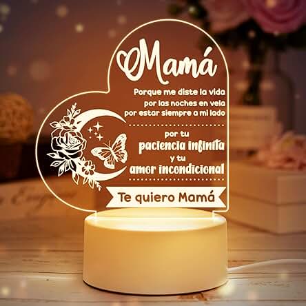 Regalo Cumpleaños para Madre, Madrastra, Luz Nocturna Acrílica Grabada, Lampara Blanca