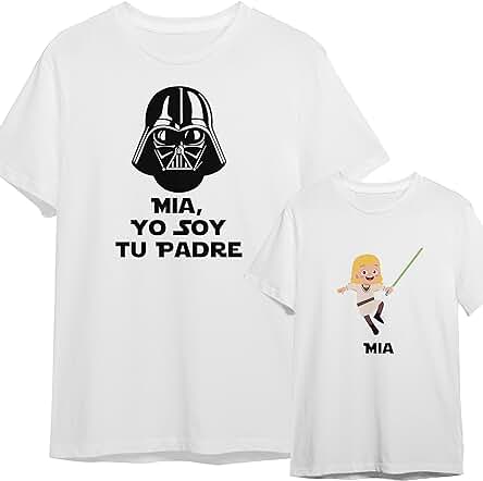 Regalo día del Padre Camiseta Papá Personalizada + Body o Camiseta Hijo/a Estilo Star Wars Jedi Darth Vader de la Guerra de las Galaxias