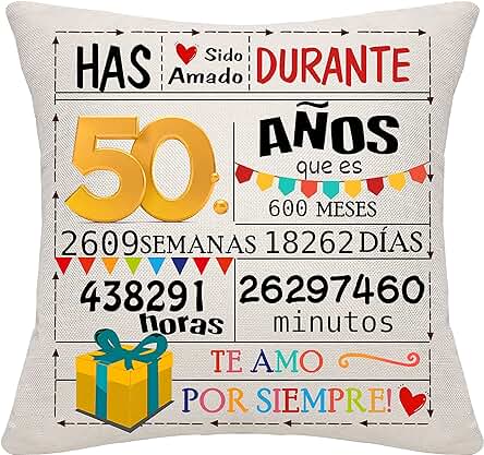 Regalo de 50 Cumpleaños Funda de Cojín para 50 Años Mujeres Hombres Regalo para 50 Cumpleaños Decoraciones para 50 Años (50)