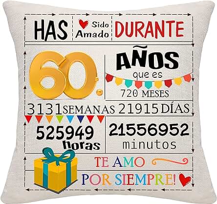 Regalo de 60 Cumpleaños Funda de Cojín para 60 Años Mujeres Hombres Regalo para 60 Cumpleaños Decoraciones para 60 Años(60)