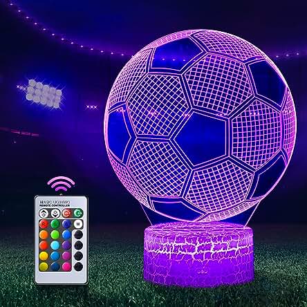 Regalo de Fútbol para Niños, 3D Lámpara de Escritorio Mesa 16 Cambiar el Color Botón Táctil de Escritorio del USB LED, Regalo Creativo Cumpleaños de Navidad, Comunion Niño, Decoración