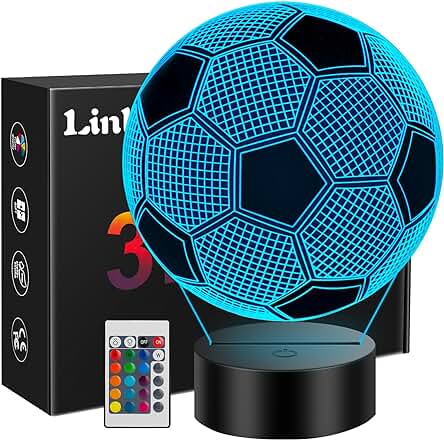 Regalo de Fútbol para Niños, Linkax 3D LED Lámpara Luz de Noche con Control Remoto, Idea Regalos para Navidad, Cumpleaños, Comunión para Niños, Niñas, Decoración