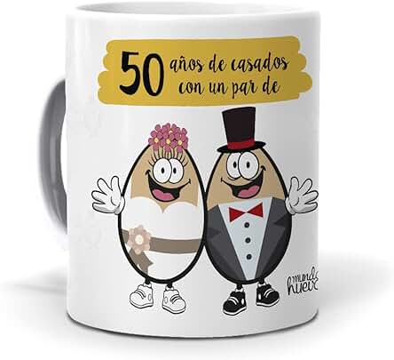 Regalo Divertido y Personalizado. Taza 50 Años de Casados con un par de Huevos. Cerámica AAA - 350 ml.