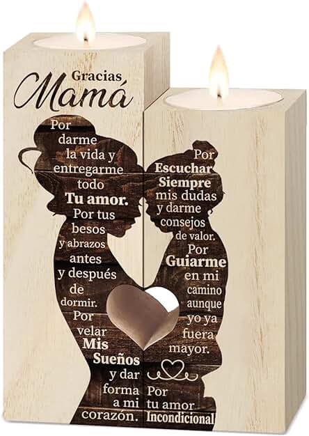 Regalo Madre, Regalo Mama, Regalo para Madre- Portavelas de Madera, Regalo Madre Cumpleaños, Regalos para Una Madre, Regalos para Mama, Regalos Madre, Regalo Cumpleaños Madre, Regalos Mama