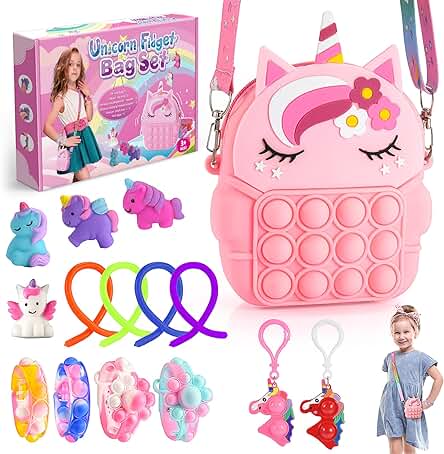 Regalo Niña 3 4 5 6 7 8 9 10 Años, Fidget Juguetes Pack Juguetes Niña 2-10 Años Juguetes Antiestrés Barato Pop Bubble Push It Bolsa de Hombro Unicornio Juguete Squeeze Regalo de Cumpleaños Niña