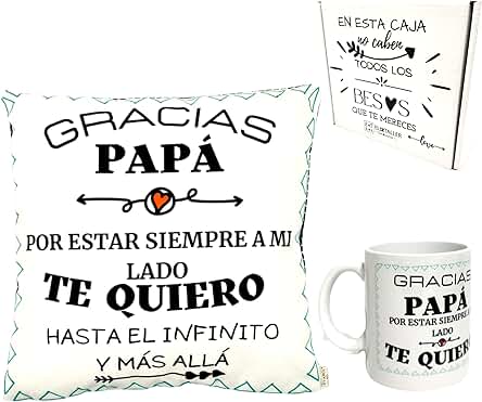 Regalo Original Dia del Padre Taza Y Cojin con Frases Personalizar Regalos para Padres Primerizos Cojín con Relleno Y Taza Desayuno Regalos para Papa Y Abuelo Regalo Cumpleaños PAPA TE QUIERO