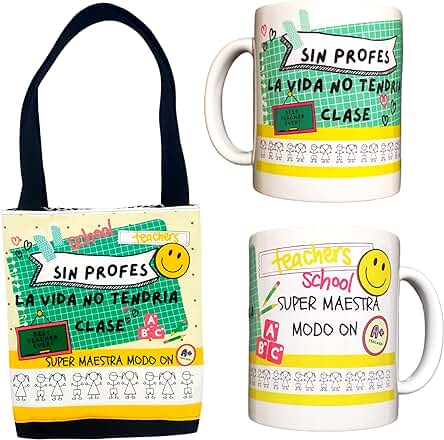 Regalo Originales Para Profesores, Maestra, Tazas Infantil Y Bolsa Tela