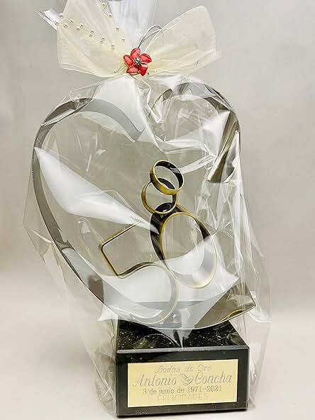 Regalo para Bodas de oro GRABADO Figura Corazón 50 Aniversario Regalos PERSONALIZADOS + 8 Globos de Regalo