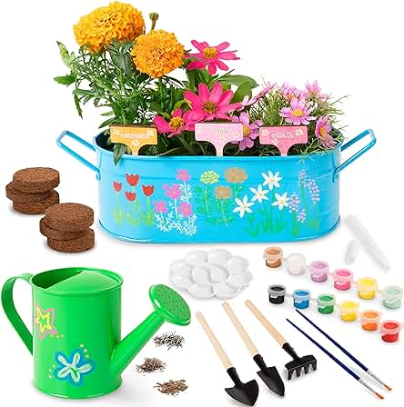 Regalo para Niño y Niña - Kit Jardineria y Pintura para Niños - Flores y Plantas Naturales para Cultivar - Set de Jardineria Educativa para Pintar - Herramientas Juguete Jardin Interior y Exterior