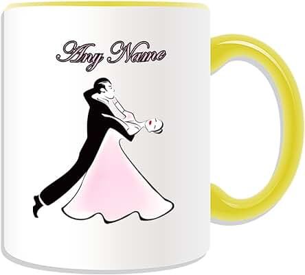 Regalo Personalizado – Foxtrot/Vals taza (diseño de Baile Tema, Colores) – Cualquier Nombre/mensaje en su único – Bailarín de Baile Tango, Cerámica, Amarillo