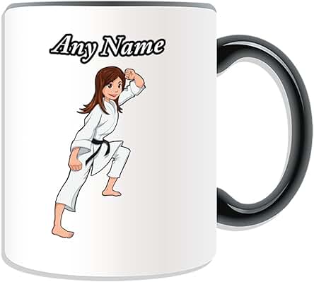 Regalo Personalizado – Karate Girl taza (artes Marciales Diseño Tema, Colores) – Cualquier Nombre/mensaje en su único – Kung Fu Kungfu Japonés Japón Ryukyu Kingdom Karateka Fist, Cerámica, Negro