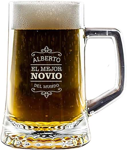 Regalo Personalizado para Novios: Jarra de Cerveza para ‘El Mejor Novio del Mundo’ Grabada con su Nombre en Estuche de Cartón