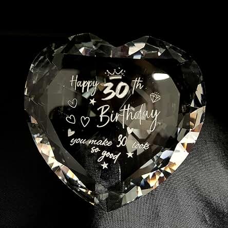 Regalos de 30 Cumpleaños para Mujeres, Regalos de 30 Cumpleaños para su Esposa, Hermana, Pisapapeles de Recuerdo de Corazón de Cristal, Regalos de Cumpleaños de 30 Años para Amigos, Novios