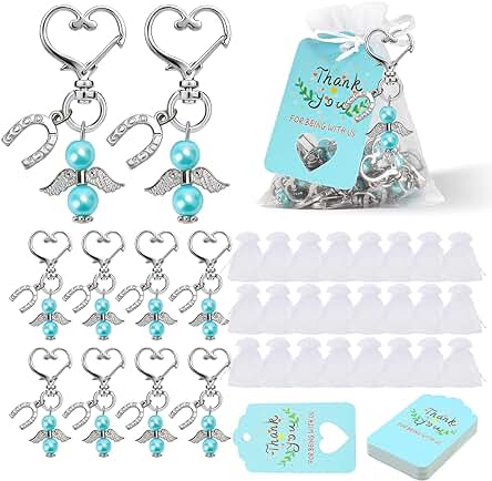 Regalos de Ángel de Guarda, Boda Bautizo Colgante Llavero, 24pcs Colgante de Ángel + 24pcs Bolsas de Organza + 24pcs Etiquetas, para Navidad Boda Fiesta Comunión Confirmación Regalo para Invitados