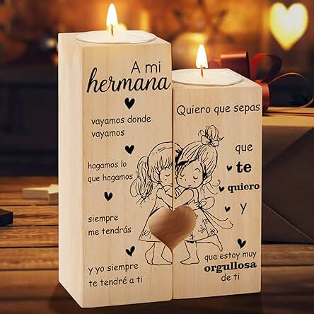 Regalos Hermana, KAAYEE Forma del Corazón Candelabro Regalo para Mujer Hermana Cumpleaños, Regalo para Hermana Navideños Acción de Gracias (M, Hermana)