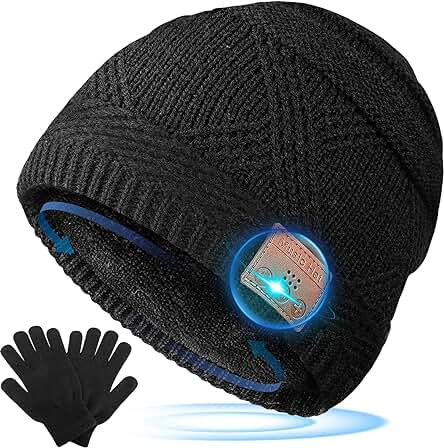 HANPURE Regalos Hombre Gorro Bluetooth - Regalos Navidad Originales, Gorro con Auriculares Bluetooth Regalos para Padres, Gorro y Guantes Invierno Regalos Personalizados para Hombre, Mujer, Adolescentes