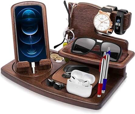 Regalos Originales para Hombre Soporte para Movil Madera Regalo Papa Soporte de Carga para Teléfonos Llaves Carteras Organizador Regalos Hombre Navidad Cumpleanos Aniversario Regalos para Hombre Novio
