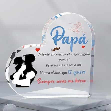 Regalos Padre, TheGiffter Adornos Acrílicos en Forma de Corazón para Papá, Regalos Originales para Padre, Dia del Padre Regalos, Cumpleaños, Navideños, Acción de Gracias