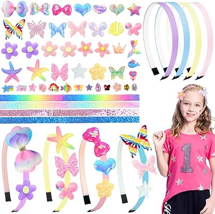 Regalos para Niñas DIY Juego de Accesorios para el Pelo, Juguetes para 4, 5, 6, 7, 8, 9, 10, 11, 12 Años, Niñas, Accesorios para el Pelo, Juego de Manualidades, Ideas de Regalo de Cumpleaños para