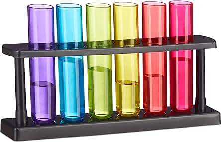 Relaxdays Vasos para Chupitos con Forma de tubo de Ensayo, Con Soporte, Plástico, 4 cl, Multi-color