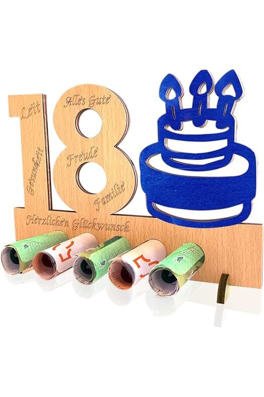 REWOSAL REWOSAL 18 Cumpleaños Regalo de Dinero de Madera, Geniales Ideas de Regalo para 18 Cumpleaños Niña Niño - Cartel de Madera Libro de Visitas - Regalos de Dinero Originales Cumpleaños Aniversario (18