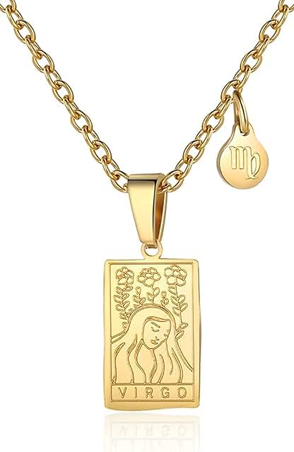 RIXERKOC Signo del Zodiaco Collar para Mujeres Constelación Tarot Colgante Doble Cara 18K Oro Inoxidable Signo del Zodiaco Joyería Regalos para Chicas