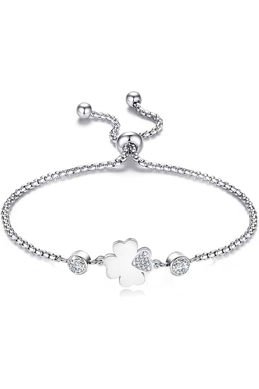 RoCetysell Regalo Día de la Madre para Mama Pulseras Mujer con Dije de Trébol de Buena Suerte, Joyería Pulsera de Acero Inoxidable Mujer, Regalos Cumpleaños para Mamá Hija Mujer