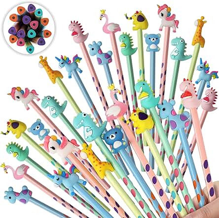 Runxin 30 pcs Lápices de Madera, Lápices Regalos Infantiles, Lápiz Triangulares Ergonómico。Lápices Regalos Cumpleaños para Fiestas de Cumpleaños de Niños