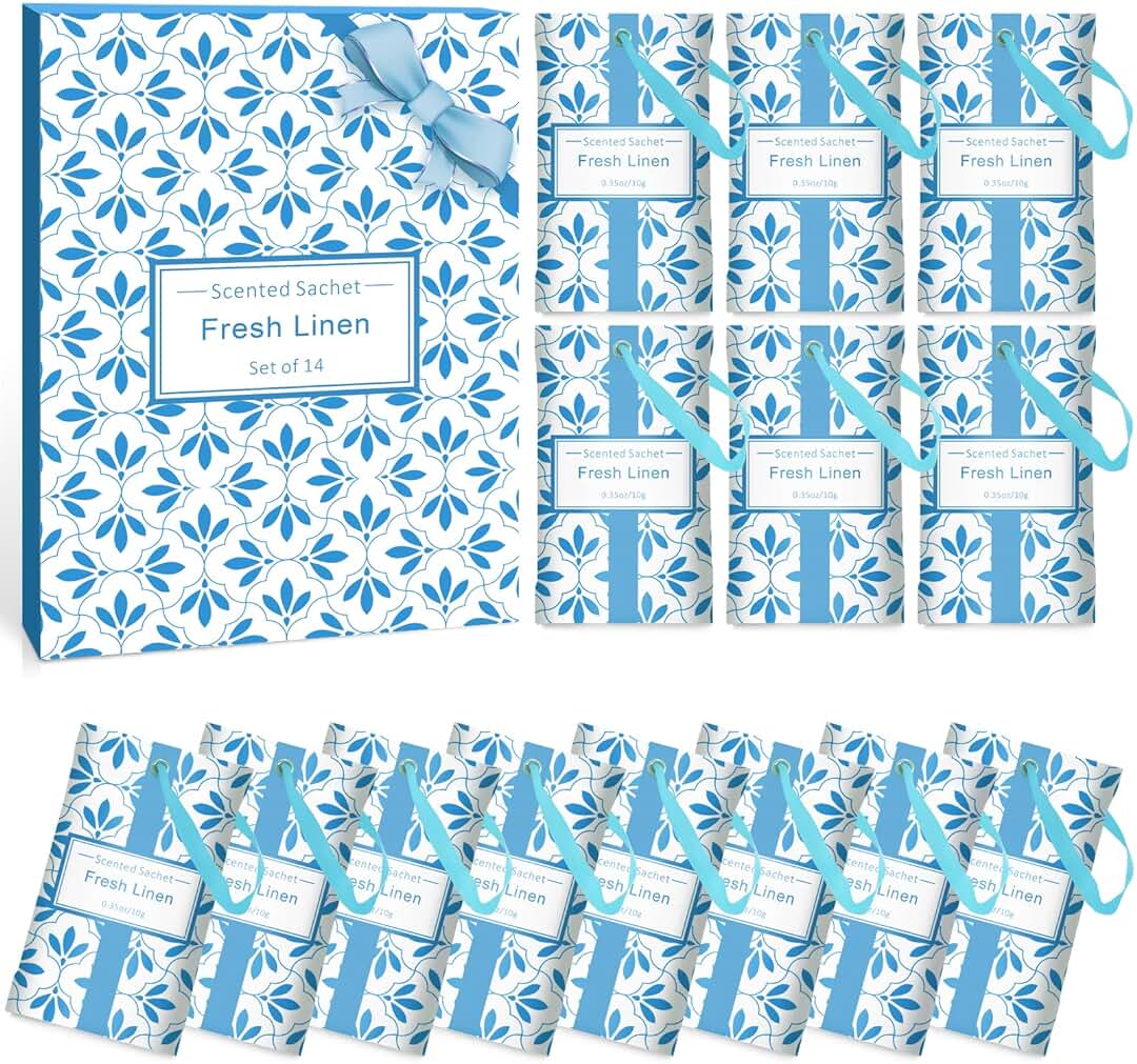 SCENTORINI Set de 14 Bolsita Perfumados de Lavanda Sobre Aromántoco Deshumidificador y Ambientador para Cajones y Armarios, Ropa de Bebé, Zapatero, Maleta Regalos para Cumpleaños San Valentin