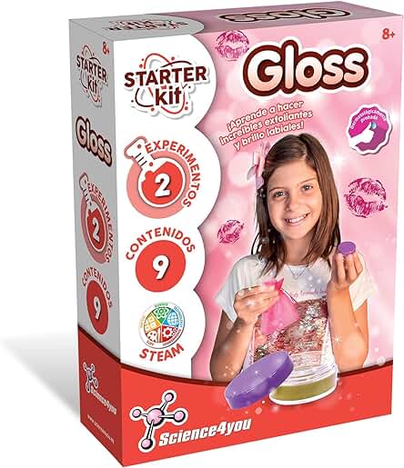 Science4you Starter Kit Lipgloss – Haz Tus Propios Labiales, Juguete Científico y Educativo, Juego Cosmética, Dermatológicamente Probado, 2 Experimentos Sencillos y Divertidos para Niños 8 Años