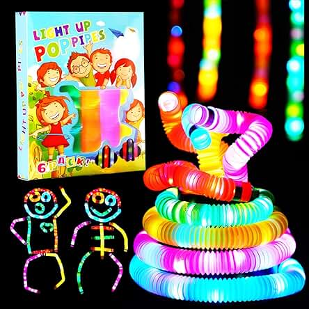 SCIONE 6 PackTubos Luminosos Pop Juguetes Sensoriales para Niños Habilidades Motrices Tubo Pop Luminoso LED Brillar en Oscuridad Artículos de Fiesta Juguetes Rellenos de Medias para Regalos Infantiles