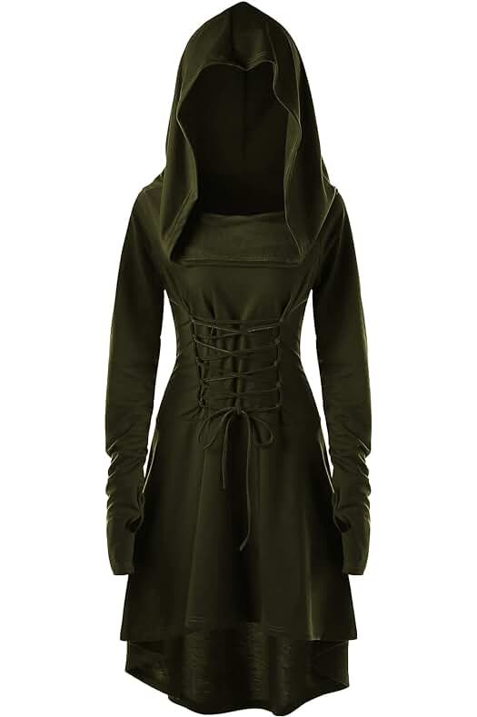 SEAUR Vestido de Mujer Gótico Elegante con Capucha, Vestido Medieval, Manga Larga, Disfraz de Carnaval Renacentista para Halloween Cosplay Fiesta