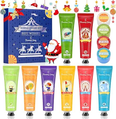 Set de Crema de Manos, Caja de Regalo Navidad, Eleanore's Diary Set de Regalo de 8 PCS Crema de Manos y 4 PCS Bálsamo Labial, Hand Cream Nutritiva con Vitamina C y E, Regalos Navidad para Mujeres Set de Crema de Manos, Caja de Regalo Navidad, Eleanore's Diary Set de Regalo de 8 PCS Crema de Manos y 4 PCS Bálsamo Labial, Hand Cream Nutritiva con Vitamina C y E, Regalos Navidad para Mujeres