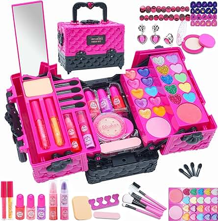 Set de Maquillaje para Niños Niñas - 52 PCS Kit de Juguete de Maletin Maquillaje Niñas No Tóxico,Kit Maquillaje Niña Cosmético,Juguetes Niños,Cumpleaños Regalo para Niños de 3,4,5,6,7,8,9,10 Años